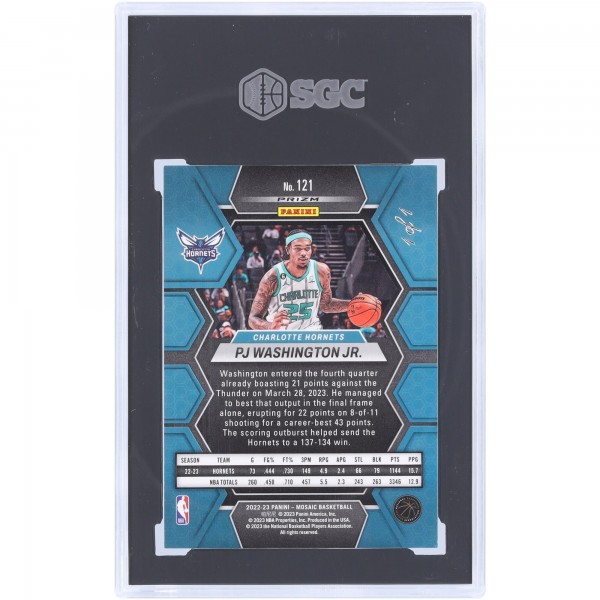 PJ Washington Jr. Charlotte Hornets 2022-23 Panini Mosaic Black Fast Break Prizm #121 #1/1 SGC Authenticated 9 Card