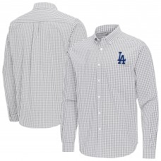Los Angeles Dodgers Antigua Gray Ellis Woven Tri-Blend Button-Down Shirt