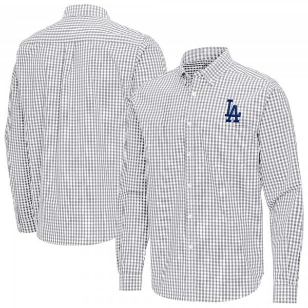 Los Angeles Dodgers Antigua Gray Ellis Woven Tri-Blend Button-Down Shirt