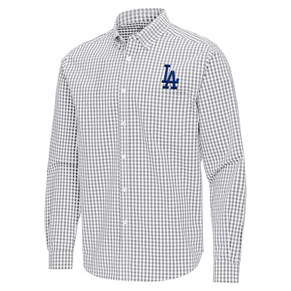 Los Angeles Dodgers Antigua Gray Ellis Woven Tri-Blend Button-Down Shirt