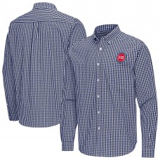 Detroit Pistons Antigua Navy Ellis Woven Tri-Blend Button-Down Shirt