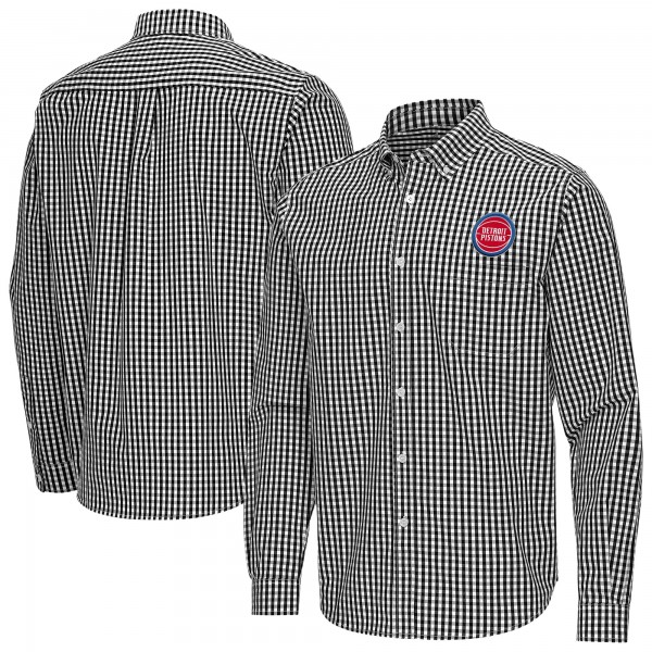 Detroit Pistons Antigua Black Ellis Woven Tri-Blend Button-Down Shirt