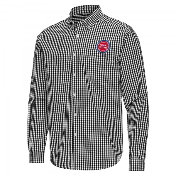 Detroit Pistons Antigua Black Ellis Woven Tri-Blend Button-Down Shirt