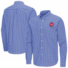 Detroit Pistons Antigua Blue Ellis Woven Tri-Blend Button-Down Shirt