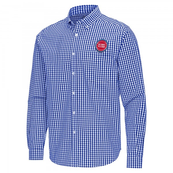 Detroit Pistons Antigua Blue Ellis Woven Tri-Blend Button-Down Shirt