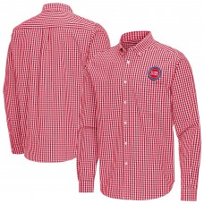 Detroit Pistons Antigua Red Ellis Woven Tri-Blend Button-Down Shirt