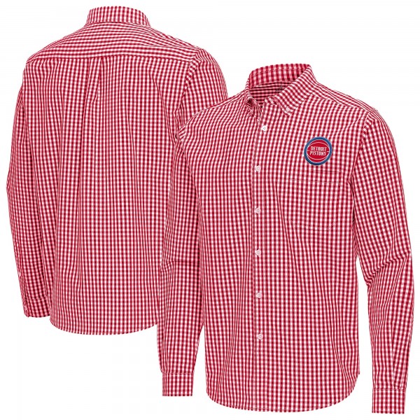 Detroit Pistons Antigua Red Ellis Woven Tri-Blend Button-Down Shirt