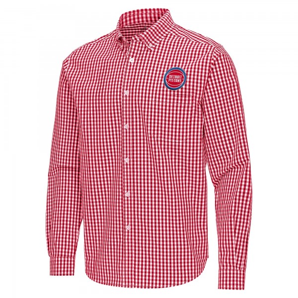 Detroit Pistons Antigua Red Ellis Woven Tri-Blend Button-Down Shirt