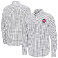 Detroit Pistons Antigua Gray Ellis Woven Tri-Blend Button-Down Shirt