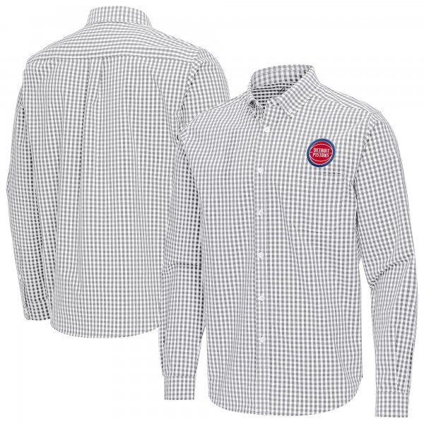 Detroit Pistons Antigua Gray Ellis Woven Tri-Blend Button-Down Shirt