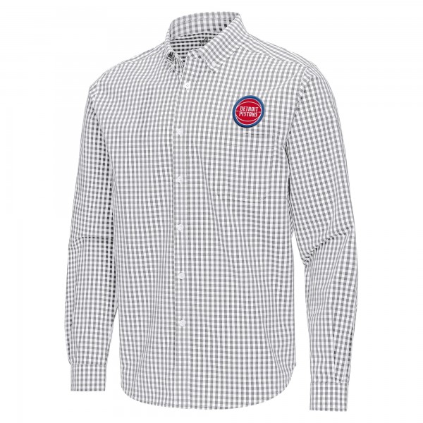 Detroit Pistons Antigua Gray Ellis Woven Tri-Blend Button-Down Shirt