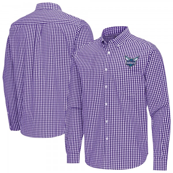 Charlotte Hornets Antigua Purple Ellis Woven Tri-Blend Button-Down Shirt