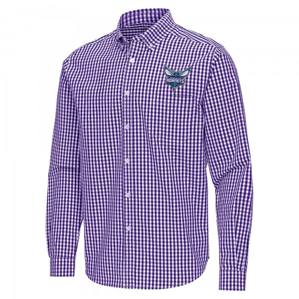 Charlotte Hornets Antigua Purple Ellis Woven Tri-Blend Button-Down Shirt
