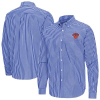 New York Knicks Antigua Blue Ellis Woven Tri-Blend Button-Down Shirt