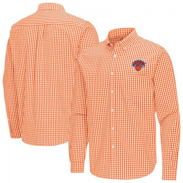 New York Knicks Antigua Orange Ellis Woven Tri-Blend Button-Down Shirt