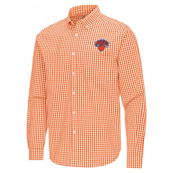 New York Knicks Antigua Orange Ellis Woven Tri-Blend Button-Down Shirt