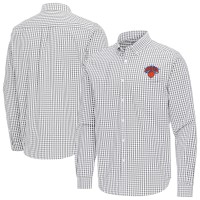 New York Knicks Antigua Gray Ellis Woven Tri-Blend Button-Down Shirt