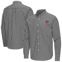 New York Knicks Antigua Black Ellis Woven Tri-Blend Button-Down Shirt