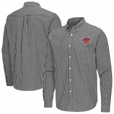 New York Knicks Antigua Black Ellis Woven Tri-Blend Button-Down Shirt