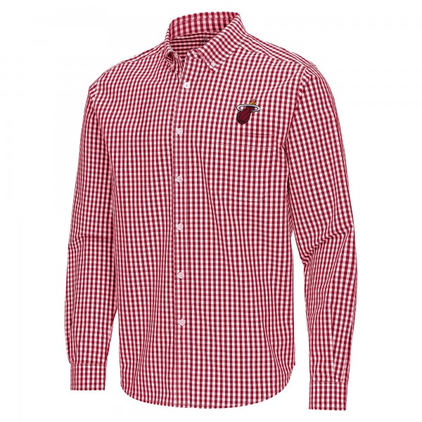 Miami Heat Antigua Cardinal Ellis Woven Tri-Blend Button-Down Shirt