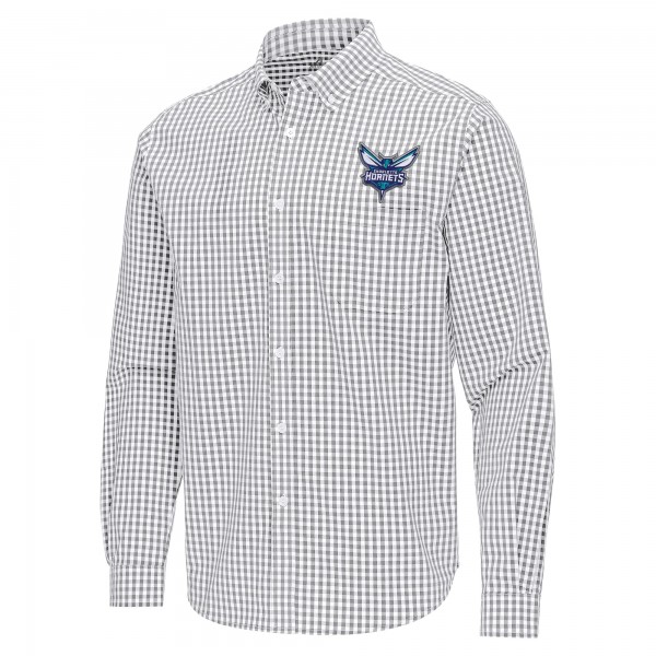 Charlotte Hornets Antigua Gray Ellis Woven Tri-Blend Button-Down Shirt