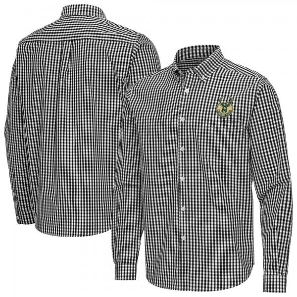 Milwaukee Bucks Antigua Black Ellis Woven Tri-Blend Button-Down Shirt