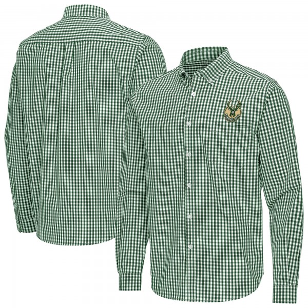 Milwaukee Bucks Antigua Hunter Green Ellis Woven Tri-Blend Button-Down Shirt