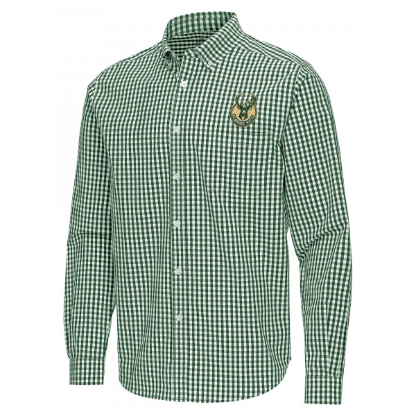Milwaukee Bucks Antigua Hunter Green Ellis Woven Tri-Blend Button-Down Shirt