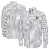 Milwaukee Bucks Antigua Gray Ellis Woven Tri-Blend Button-Down Shirt