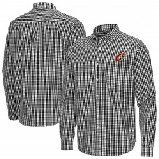 Cleveland Cavaliers Antigua Black Ellis Woven Tri-Blend Button-Down Shirt