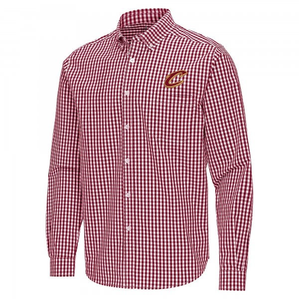 Cleveland Cavaliers Antigua Wine Ellis Woven Tri-Blend Button-Down Shirt