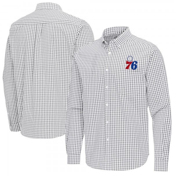 Philadelphia 76ers Antigua Gray Ellis Woven Tri-Blend Button-Down Shirt
