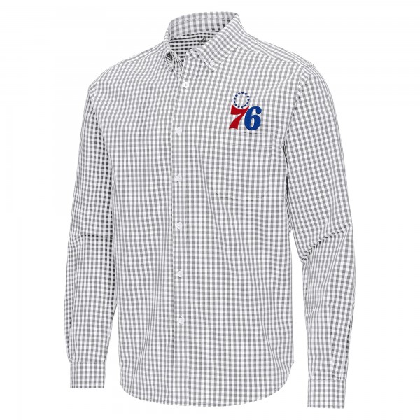 Philadelphia 76ers Antigua Gray Ellis Woven Tri-Blend Button-Down Shirt