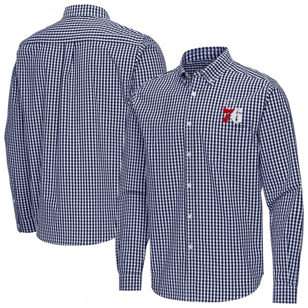 Philadelphia 76ers Antigua Navy Ellis Woven Tri-Blend Button-Down Shirt
