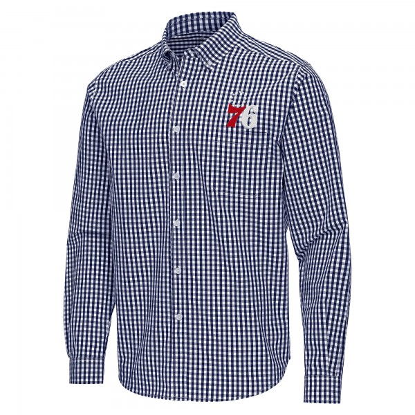 Philadelphia 76ers Antigua Navy Ellis Woven Tri-Blend Button-Down Shirt