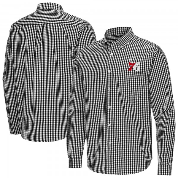 Philadelphia 76ers Antigua Black Ellis Woven Tri-Blend Button-Down Shirt