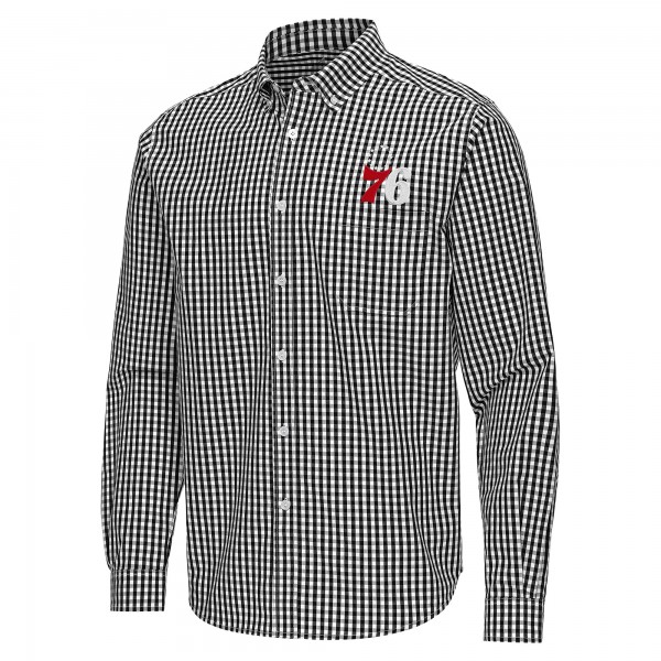 Philadelphia 76ers Antigua Black Ellis Woven Tri-Blend Button-Down Shirt