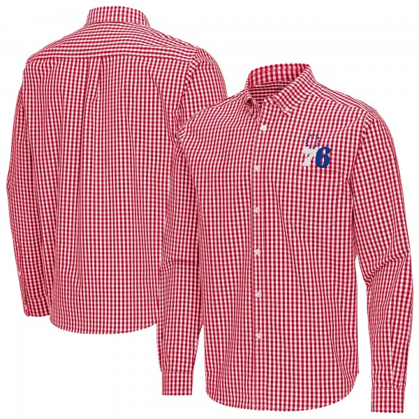Philadelphia 76ers Antigua Red Ellis Woven Tri-Blend Button-Down Shirt