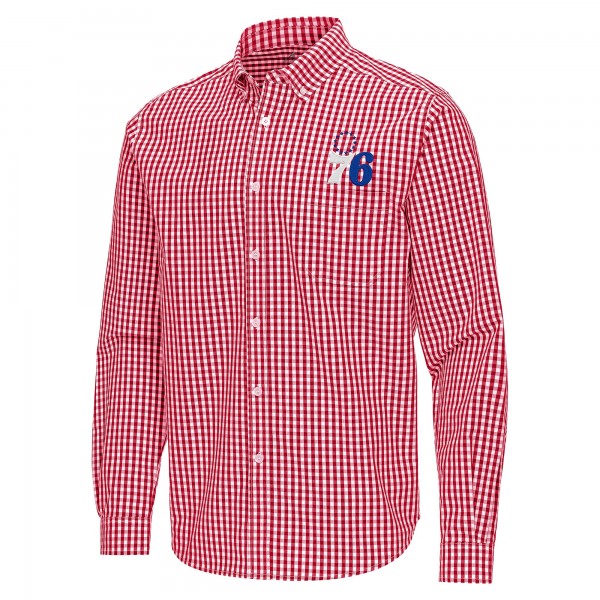 Philadelphia 76ers Antigua Red Ellis Woven Tri-Blend Button-Down Shirt