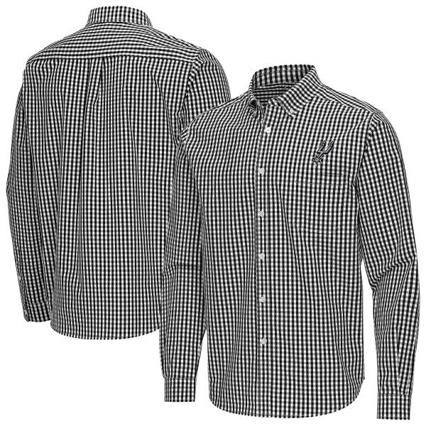 San Antonio Spurs Antigua Black Ellis Woven Tri-Blend Button-Down Shirt