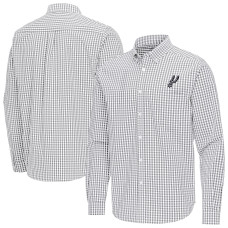 San Antonio Spurs Antigua Gray Ellis Woven Tri-Blend Button-Down Shirt