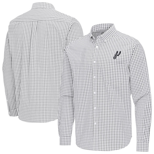 San Antonio Spurs Antigua Gray Ellis Woven Tri-Blend Button-Down Shirt