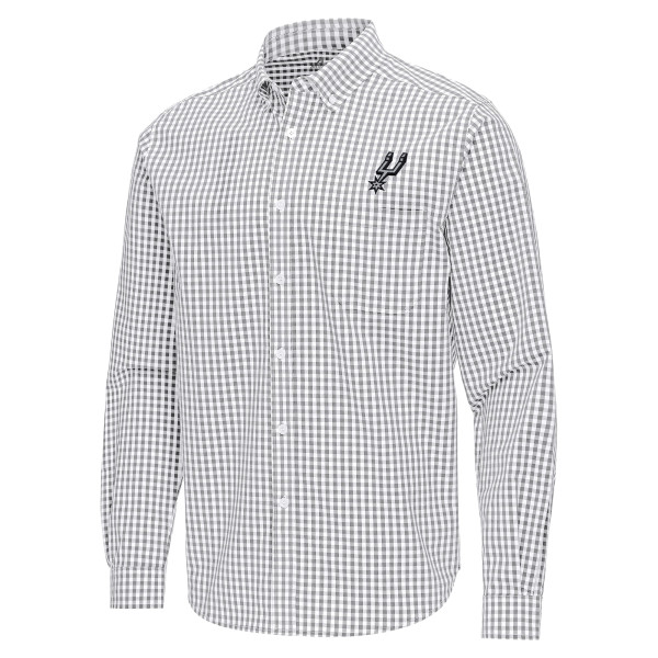San Antonio Spurs Antigua Gray Ellis Woven Tri-Blend Button-Down Shirt