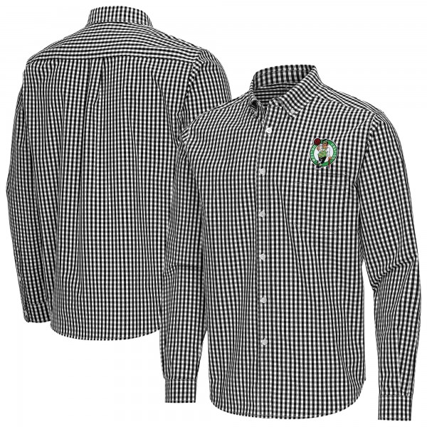Boston Celtics Antigua Black Ellis Woven Tri-Blend Button-Down Shirt