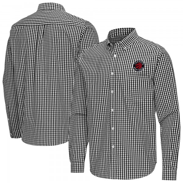 Toronto Raptors Antigua Black Ellis Woven Tri-Blend Button-Down Shirt