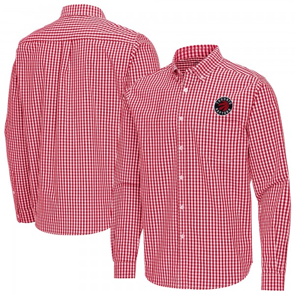 Toronto Raptors Antigua Red Ellis Woven Tri-Blend Button-Down Shirt