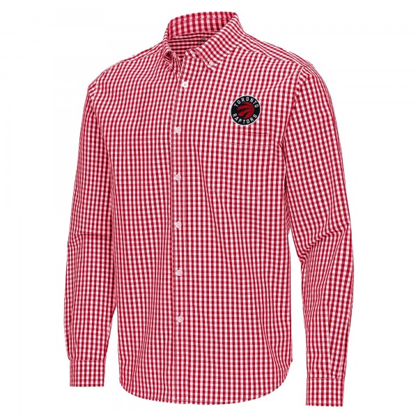 Toronto Raptors Antigua Red Ellis Woven Tri-Blend Button-Down Shirt
