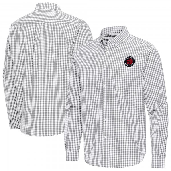 Toronto Raptors Antigua Gray Ellis Woven Tri-Blend Button-Down Shirt