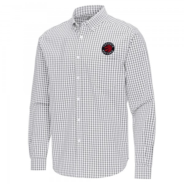 Toronto Raptors Antigua Gray Ellis Woven Tri-Blend Button-Down Shirt