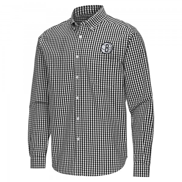 Brooklyn Nets Antigua Black Ellis Woven Tri-Blend Button-Down Shirt